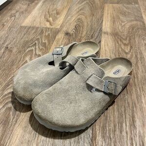 Birkenstock Taupe Suede Boston Clogs